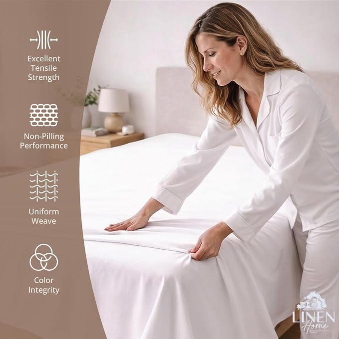 Linen Home 100% Cotton Percale 1 Flat Sheet, Full Size - Image 2