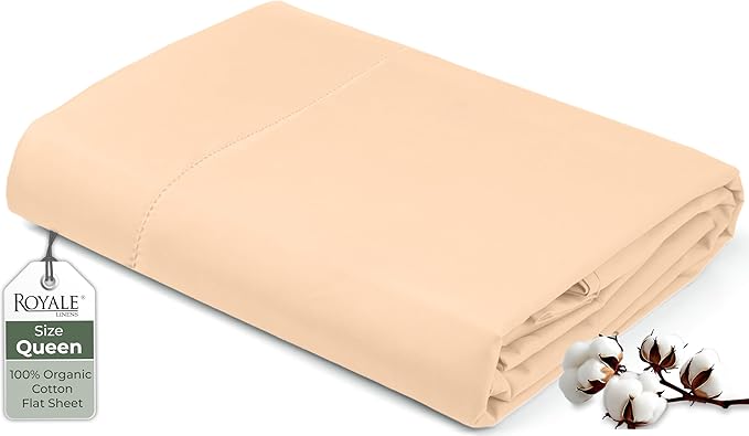 Royale Linens 100% Organic Cotton Queen Flat Sheet Only by ROYALELINENS