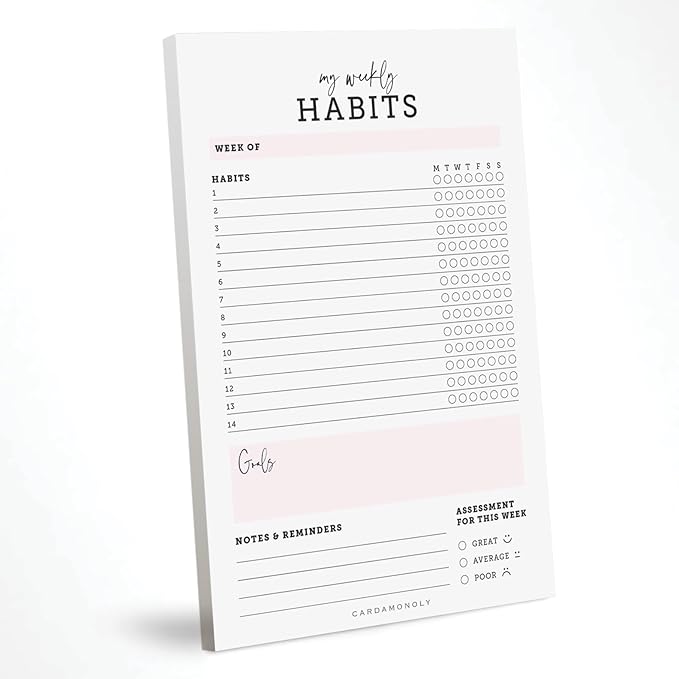 CARDAMONOLY Habit Tracker Notepad in Black and Light Pink- 50 Page Tear Off by CARDAMONOLY