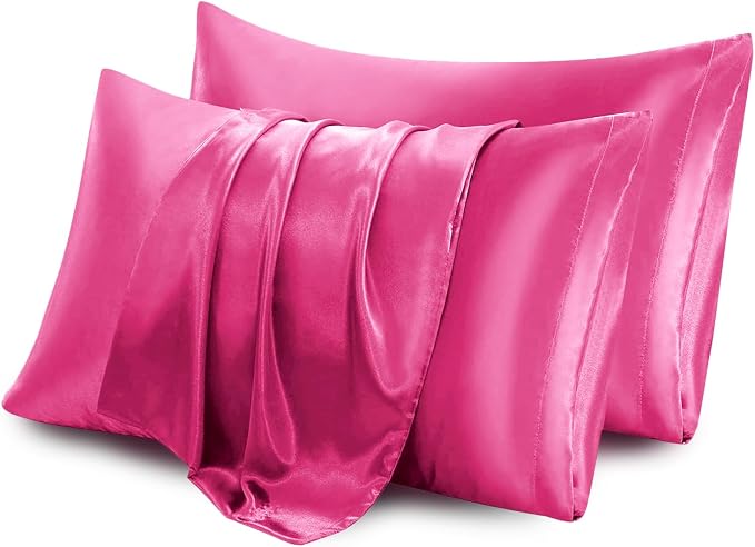 Aormenzy Satin Pillow Cases for Women King Size Set of 2, Hot Pink Satin - Image 6