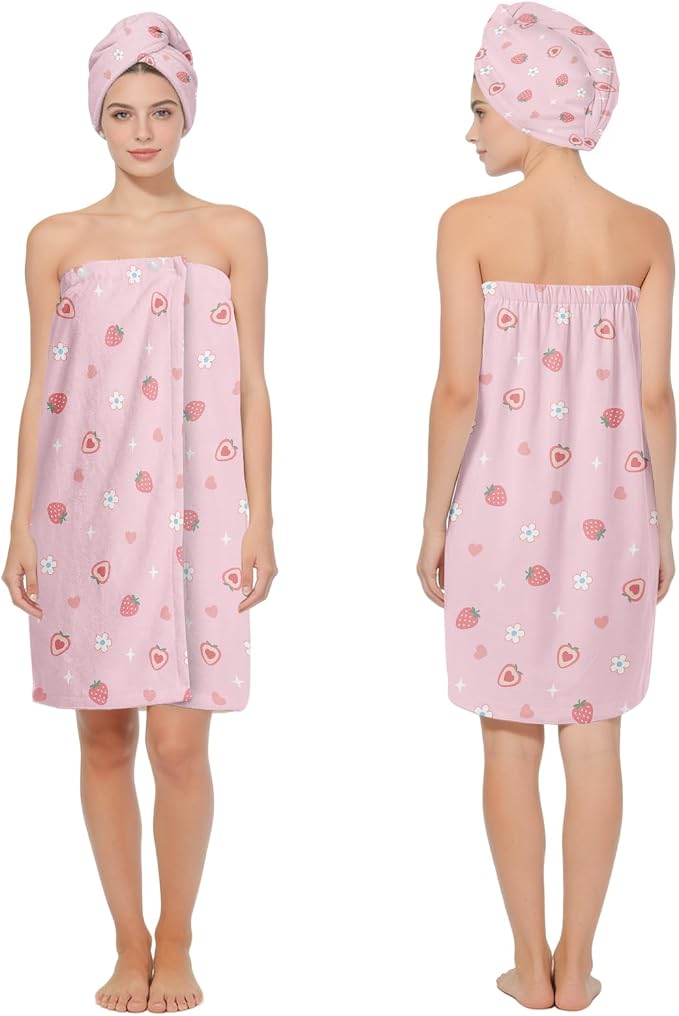 Absorbent Bath Towel Wrap Set for Women, Microfiber Shower Robe Body Towel by HEIFAM