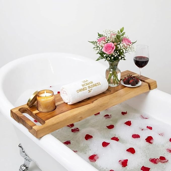 EcoDecors Eleganto 30" Live Edge Solid Teak Bath Caddy Tray - Image 6