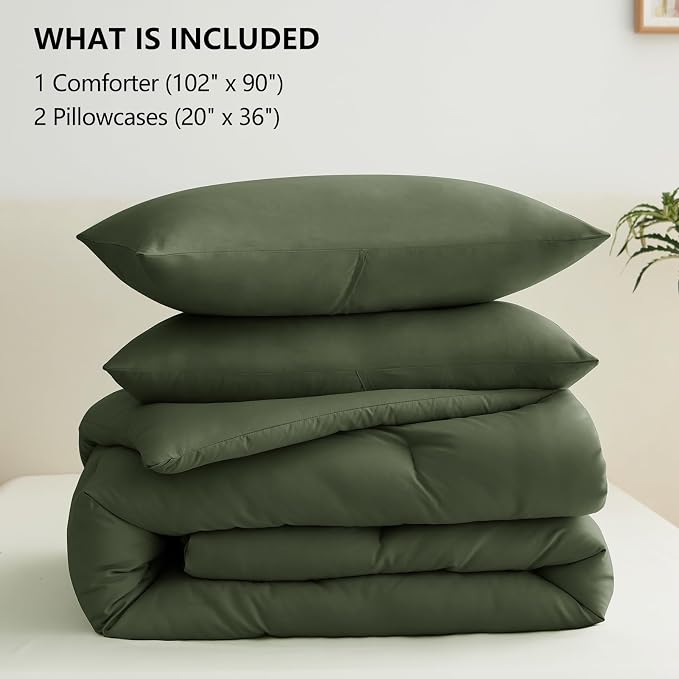 CozyLux King Size Comforter Set Olive Green, 3 Pieces Solid Comforters King - Image 6
