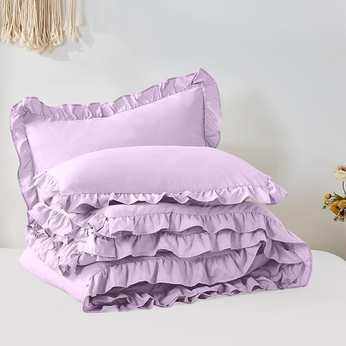 FUANNA Full Size Comforter Sets Lavender, 3 Pieces Ruffle Full Size Bedding Sets - Image 9
