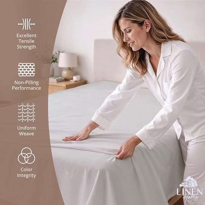 Linen Home 100% Cotton Percale 1 Flat Sheet, Twin Size - Image 2
