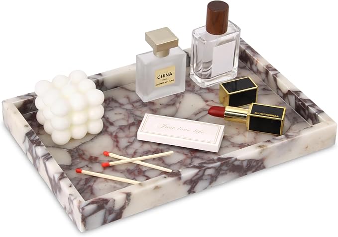 Marble Bathroom Vanity Tray, Natural Luxury Vanity Home Kitchen Bathroom Table by HESHIBI