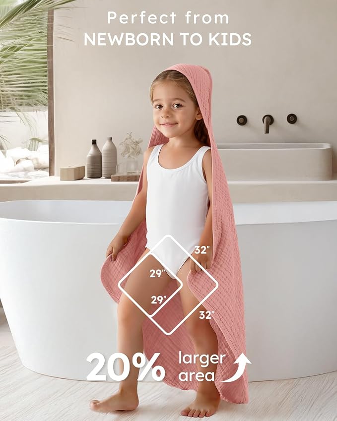 Yoofoss Hooded Baby Towels for Newborn 2 Pack 100% Muslin Organic Cotton Baby - Image 4