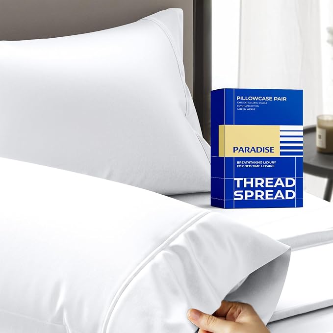 Thread Spread 100% Egyptian Cotton Pillow Cases Queen Size Set of 2 by THREADSPREAD