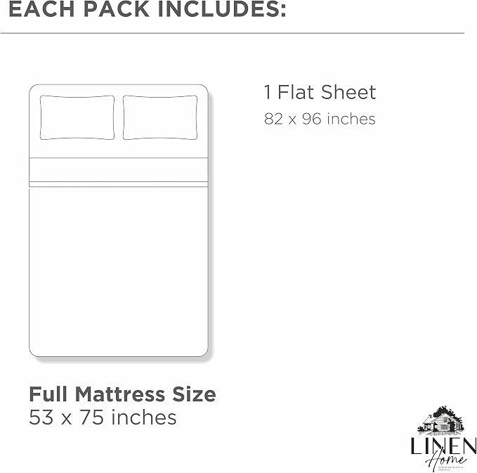 Linen Home 100% Cotton Percale 1 Flat Sheet, Full Size - Image 8