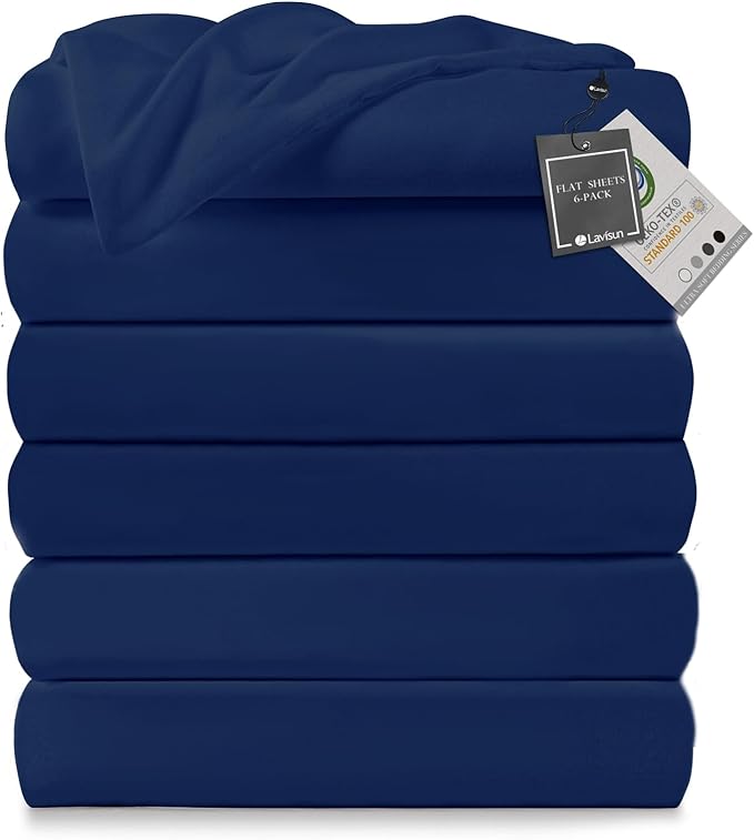 Lavisun Flat Sheets only, 6 Pack Bulk Top Sheets by Lavisun