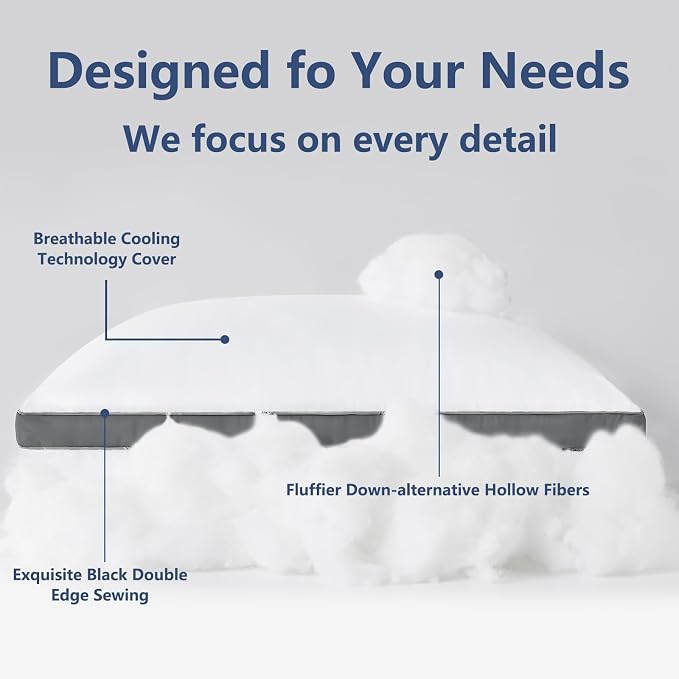 CozyLux Pillows King Size Set of 2, Soft Supportive 3D Down Alternative Bed - Image 4
