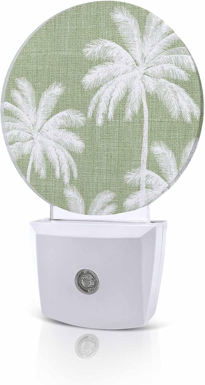 Night Lights Auto Sensor Tropical Palm Trees Night Light Olive Green Linen by Home+L6