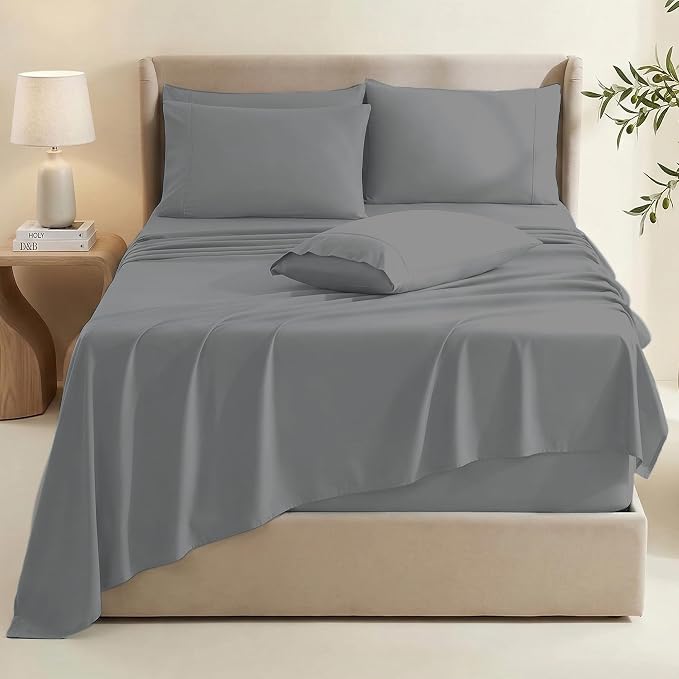Hearth & Harbor Bed Sheets, Luxury Soft 6 Piece Bed Sheet Set Extra Deep Pocket by HearthHarbor