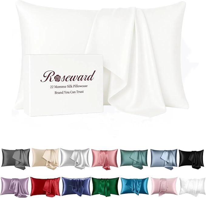 White Silk Pillow Cases King by ROSEWARD