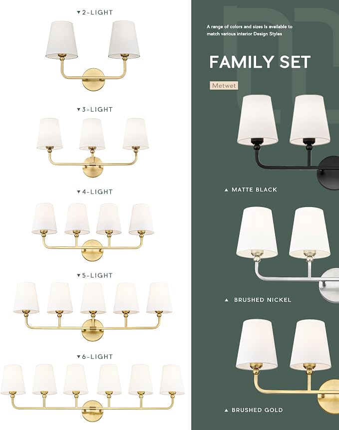 Bathroom Light Fixtures, Brushed Gold Vanity Lights - Image 4