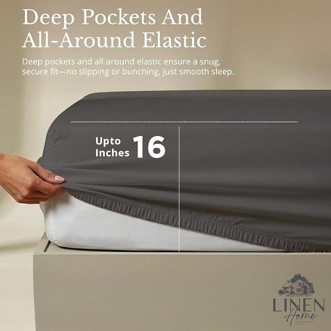 Linen Home 100% Cotton Percale Sheets Twin Size, Smoky Charcoal, Deep Pocket - Image 4
