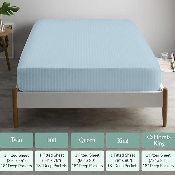 Feather & Stitch 1 Piece Fitted Sheet King Size, 100% Cotton Damask Sateen Weave - Image 6