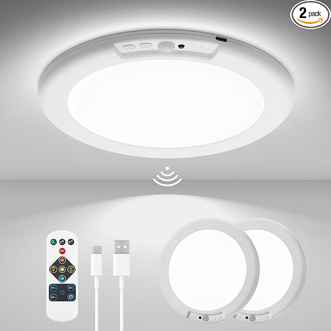 wowatt 2Pcs Battery Operated Ceiling Lights Rechargeable Motion Sensor Light by wowatt