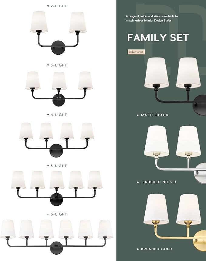 2-Light Bathroom Light Fixtures, Matte Black Vanity Lights, Double Wall Sconce - Image 6