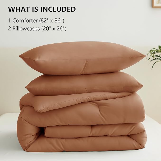 CozyLux Full Size Comforter Set Pumpkin, 3 Pieces Solid Breathable Quilted - Image 7
