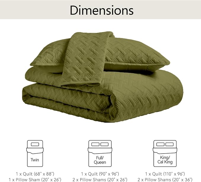 FLYMME Quilts King Size, Lightweight Olive Green Bedspreads, Basket Weave - Image 7