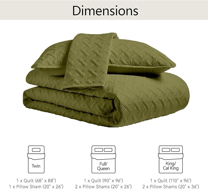 FLYMME Quilts Queen Size, Lightweight Olive Green Bedspreads, Basket Weave - Image 6