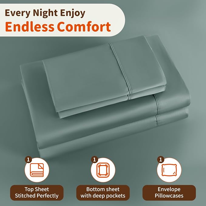 LBRO2M 1000 Thread Count 100% Egyptian Cotton Sheets Set Twin XL, 3 Piece Sets - Image 5