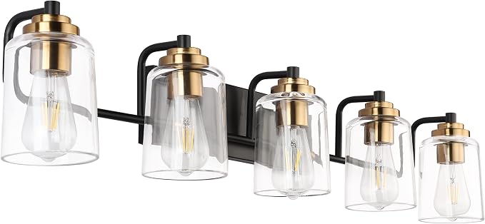 SOLFART Vintage Vanity Lights for Bathroom 5 Light Bathroom Vanity Light Black by SOLFART