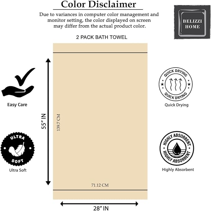 BELIZZI HOME Ultra Soft 2 Pack Oversized Bath Towel Set, 28x55 inches, 100% - Image 7