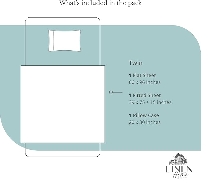 Linen Home 100% Cotton Percale Sheets Twin Size, Aqua Blue, Deep Pocket - Image 6