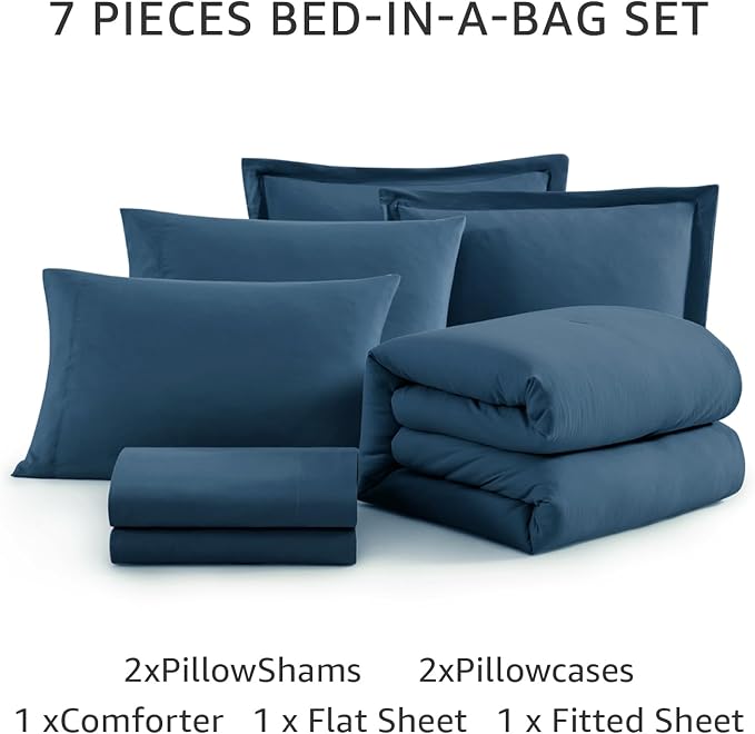WRENSONGE Full Size Comforter Sets, 7 Pieces Serenity Blue Bed in a Bag - Image 7