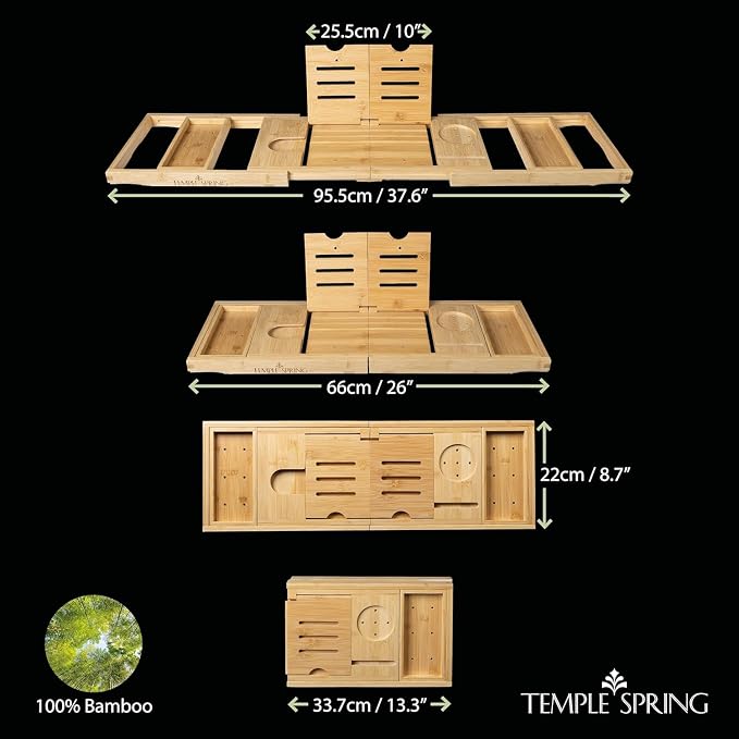 Temple Spring Foldable Bamboo Bathtub Tray Caddy - Image 3