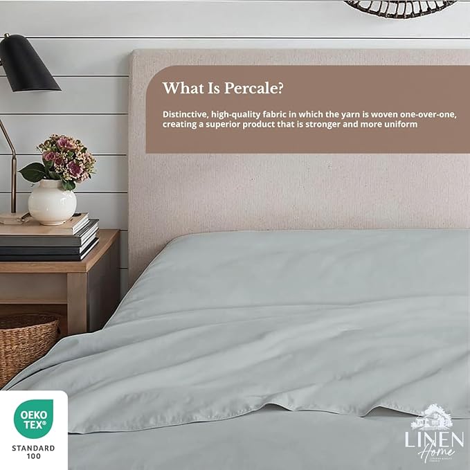Linen Home 100% Cotton Percale 1 Flat Sheet, Twin Size - Image 4