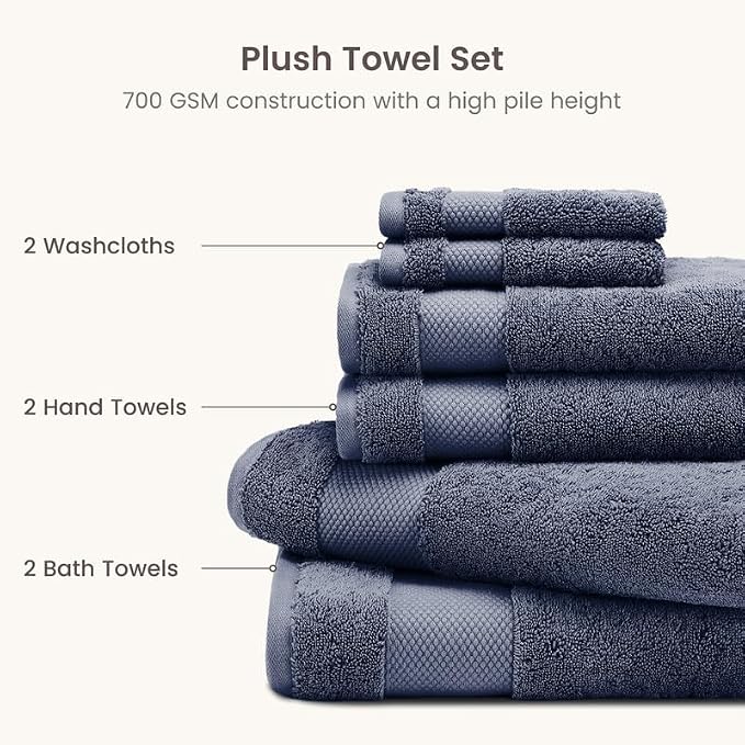 BIOWEAVES 100% Organic Cotton 6-Piece Luxury Bathroom Towels Set GOTS Certified - Image 3