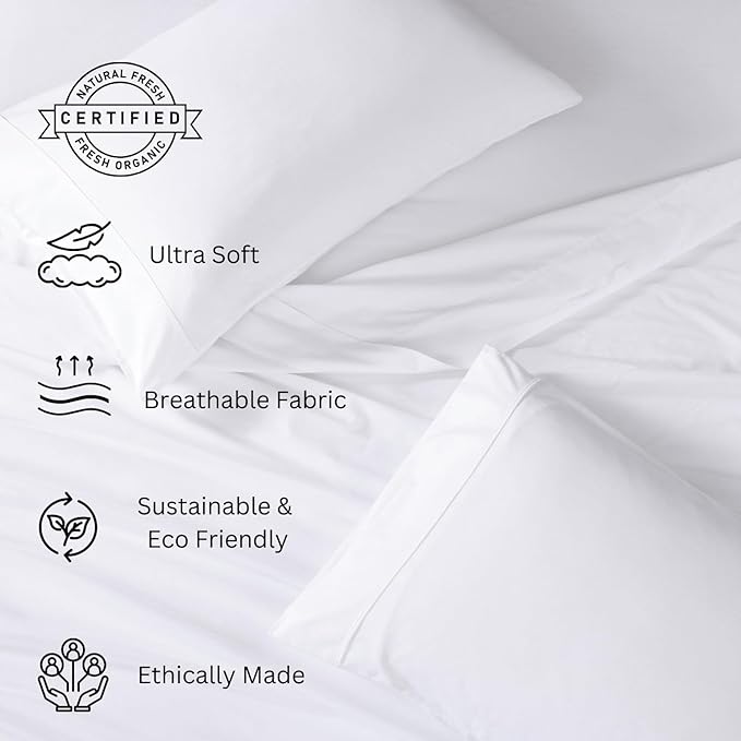 LANE LINEN Eco Friendly 100% Organic Cotton Queen Sheet Set, Soft & Comfy Fully - Image 4