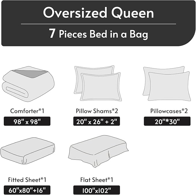 MUXHOMO 7 Pieces Oversized Queen Comforter Set, Reversible Bed in a Bag - Image 5