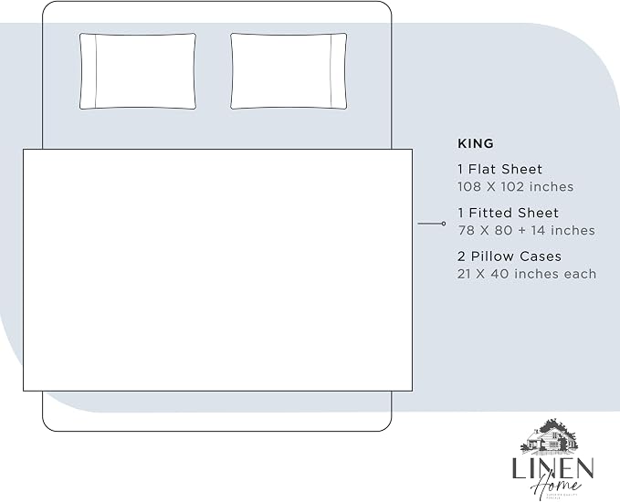 Linen Home 100% Cotton Percale Sheets King Size, Deep Pocket, 4 Pieces Set - Image 6
