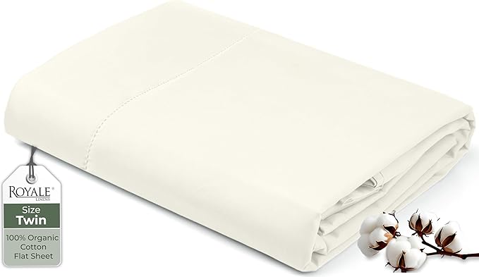 Royale Linens 100% Organic Cotton Twin Flat Sheet Only by ROYALELINENS