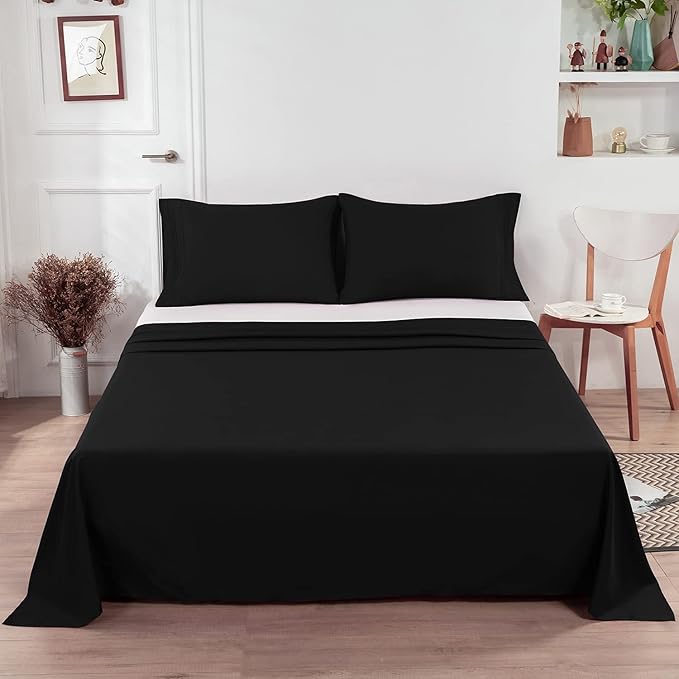 Lirex Flat Sheet, Queen Size Extra Soft Brushed Microfiber Flat Black Sheet - Image 6