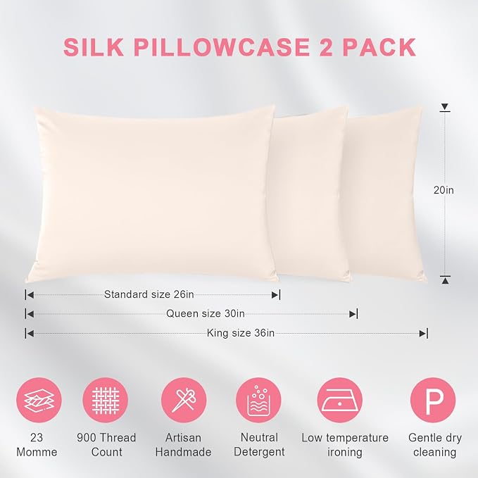 100% Silk Pillowcase 2 Pack for Hair and Skin, Both Sides 23 Momme Grade 6A+ - Image 6