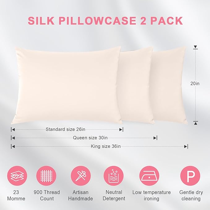 100% Silk Pillowcase 2 Pack for Hair and Skin, Both Sides 23 Momme Grade 6A+ - Image 6