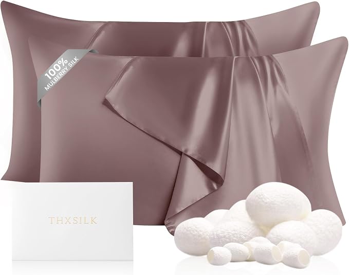THXSILK Set of 2 22mm 100% Pure Mulberry 6A+ Silk Pillowcases by THXSILK