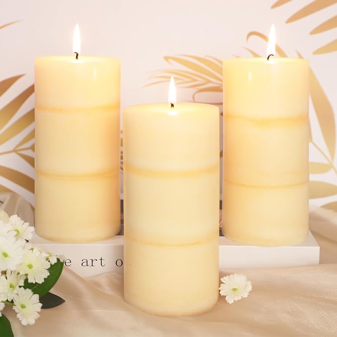 3x6 Inches Jasmine Scented Pillar Candles Ivory White Hand-Poured Long Burning - Image 6