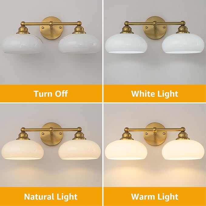 GoYeel Bathroom Light Fixtures Over Mirror, Vintage Gold Double Arm Vanity - Image 7