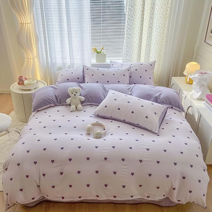 Nayoroom Purple Heart Duvet Cover Queen Size Cute Hearts Coquette Bedding Set - Image 7