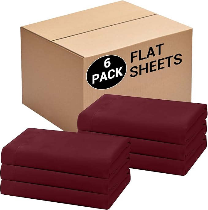 Bulk King Flat Sheets Only, 6 Pack Quick Sort Top Bed Sheet, Color-Coded Label by Culve
