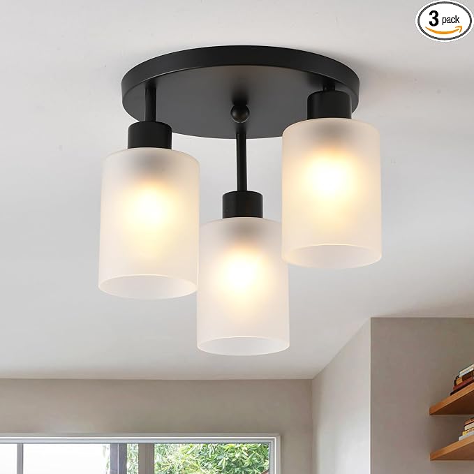 3-Light Industrial Farmhouse Black Matte Light Fixtures Ceiling Mount, by IHENGYANLT