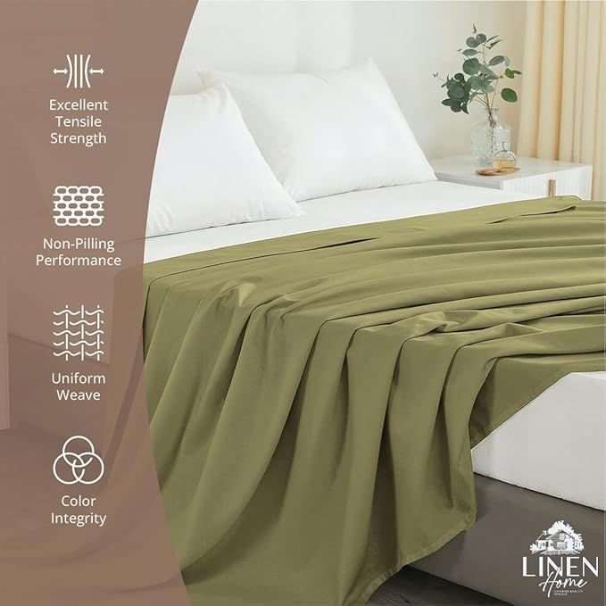 Linen Home 100% Cotton Percale 1 Flat Sheet, Full Size - Image 4