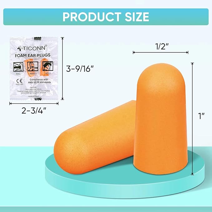 TICONN 100 Pairs Foam Ear Plugs, Individually Wrapped 32dB NRR Noise Reduction - Image 2