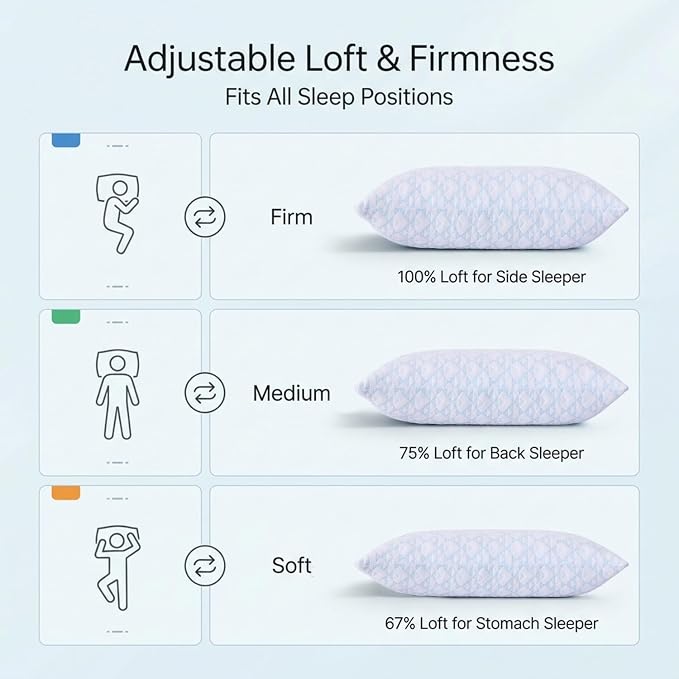 Meoflaw Adjustable Memory Foam Bed Pillows:King Size Shredded Foam Pillow Set - Image 5